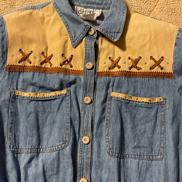 D. Frank Vintage Denim & Western Button Up Dress Sz 12 - Picture 5 of 10